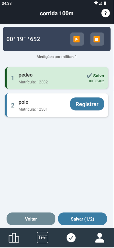 Tela do teste de Cronômetro